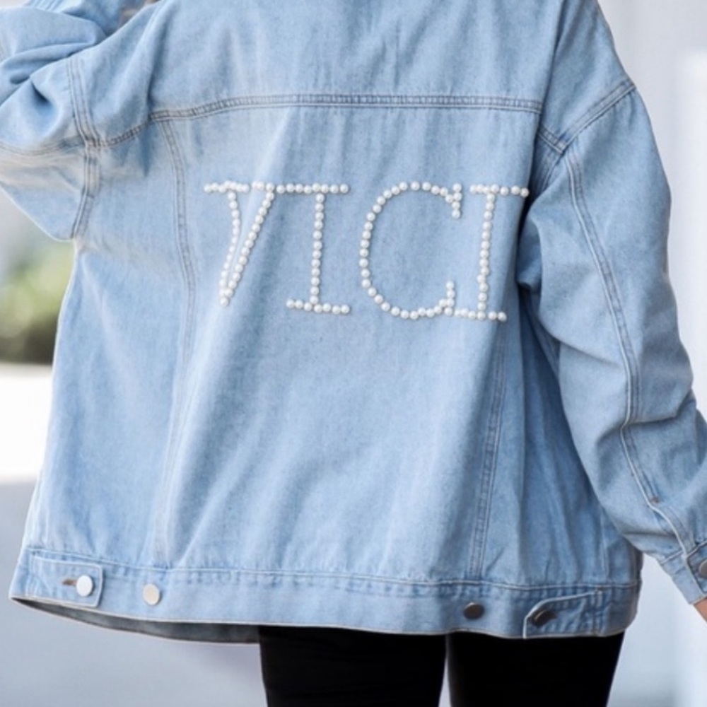 Pearl embellished Vici denim jacket